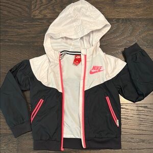 Nike Black and White Hooded Jacket with Pink Accents